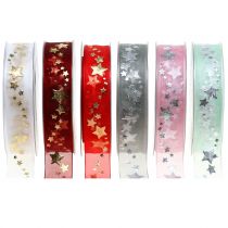 Decoratief lint organza met stermotief 25mm 20m