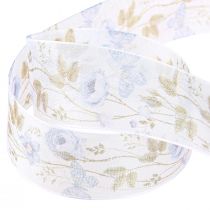 Artikel Organzalint bloemen blauw decoratief lint organza stof 40mm 15m