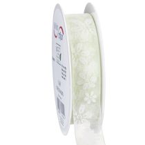 Artikel Organza lint, bloemenmotief, cadeaulint, groen, 25 mm, 18 m
