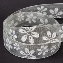 Artikel Organza lint, bloemenmotief, cadeaulint, groen, 25 mm, 18 m