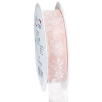 Artikel Organza lint, bloemen cadeaulint, roze, 25 mm, 18 m