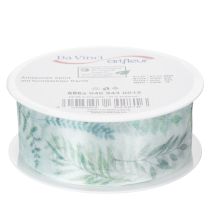 Artikel Organza lint, chiffon lint, bladerrijke takken, groen, 40 mm, 15 m