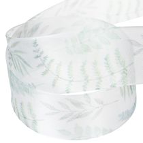 Artikel Organza lint, chiffon lint, bladerrijke takken, groen, 40 mm, 15 m