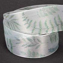 Artikel Organza lint, chiffon lint, bladerrijke takken, groen, 40 mm, 15 m