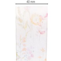 Artikel Organza lint, chiffon lint, bloemenprint, oranje/roze, 40 mm, 15 m