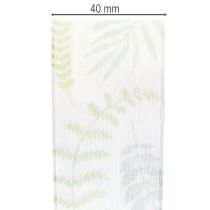 Artikel Organza lint, chiffon lint, groen met bladmotieven, 40 mm breed, 15 m lang