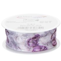 Artikel Organza lint, chiffon lint, vlinders, paars, 40 mm, 18 m