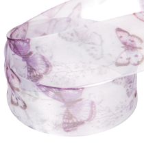 Artikel Organza lint, chiffon lint, vlinders, paars, 40 mm, 18 m
