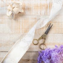 Artikel Organza lint, crèmekleurig, decoratief lint met hartjes, 40 mm breed, 15 m lang