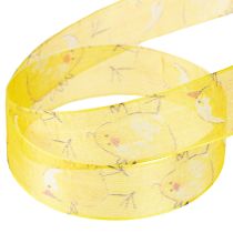 Artikel Organza lint met kuiken cadeaulint geel 25mm 20m