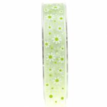 Artikel Organza lint groen met bloemen 20mm 20m