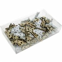 Artikel Paashaas voor het strooien van hout wit, naturel strooidecoratie Paashaas 96 stuks