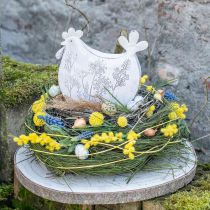 Paasdecoratie metaal deco kip Pasen wit 19,5x6,5x18cm