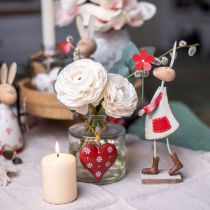 Artikel Paasdecoratie, konijn van metaal, lentedecoratie, paashaas met bloem rood, beige H21cm 2st
