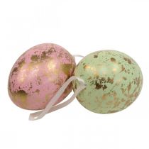 Paasei om op te hangen decoratie eieren roze, groen, goud 15cm 4st
