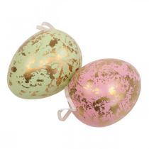 Paasei om op te hangen decoratie eieren roze, groen, goud 20cm 2st