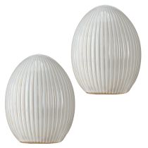 Artikel Paaseieren Keramiek Decoratief Ei met Groeven Wit Grijs 10×12.5cm 2 Stuks