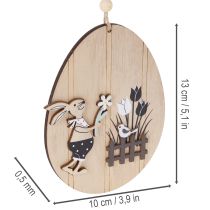 Artikel Hangende paaseieren, houten ei met konijn, naturel wit, 13 cm, 6 stuks