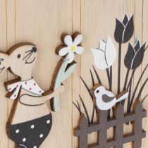 Artikel Hangende paaseieren, houten ei met konijn, naturel wit, 13 cm, 6 stuks