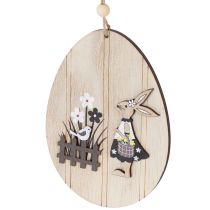 Artikel Hangende paaseieren, houten ei met konijn, naturel wit, 13 cm, 6 stuks
