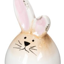 Artikel Paashaasje van keramiek, wit ei, decoratief beeldje van een konijn Ø6cm H11.5cm