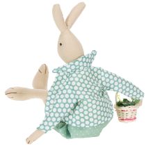 Artikel Paashaas van stof, konijn met kleren, paasdecoratie, jong konijn H46cm