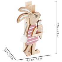 Artikel Decoratieve paashaasclips, roze en witte houten paasdecoraties, 7,5 cm, 4 stuks