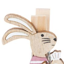 Artikel Decoratieve paashaasclips, roze en witte houten paasdecoraties, 7,5 cm, 4 stuks