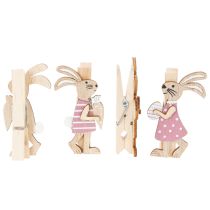 Artikel Decoratieve paashaasclips, roze en witte houten paasdecoraties, 7,5 cm, 4 stuks
