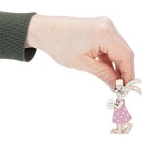 Artikel Decoratieve paashaasclips, roze en witte houten paasdecoraties, 7,5 cm, 4 stuks