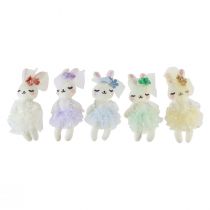 Artikel Paashaas decoratie konijntje meisje pluche 12cm 5 st