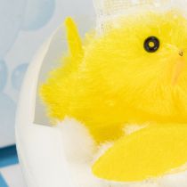 Artikel Paasdecoratie met kuikentje, chenille kuikentje in bad, geel, 9 cm
