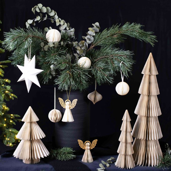 Artikel Papieren kerstboom papieren kerstboom wit, goud H60cm