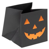 Artikel Bloempot in de vorm van een pompoengezicht van een papieren zak, Halloweenversiering, 10 cm, 6 stuks