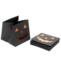 Artikel Bloempot in de vorm van een pompoengezicht van een papieren zak, Halloweenversiering, 10 cm, 6 stuks