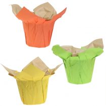 Papieren potten groen, oranje, geel Ø12cm 12st