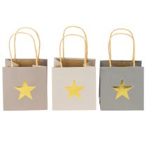 Artikel Papieren zakken met ster en handvat grijs assorti 10,5×10,5cm 9st
