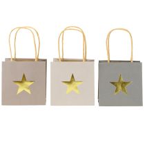 Artikel Papieren zakken met ster en handvat grijs assorti 10,5×10,5cm 9st