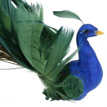 Paradijsvogel, pauw om te klemmen, verenvogel, vogeldecoratie blauw, groen, kleurrijk H8.5 L29cm