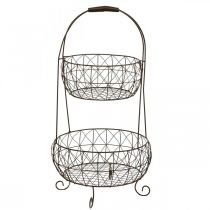 Plantenetagere vintage metalen mandstandaard 2-laags 62cm