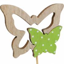 Artikel Plantenplug vlinder op stok hout lente decoratie 16st