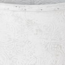 Artikel Bloempot, plantenbak met ornamenten, metalen decoratie wit, grijs Ø20,5cm H19,5cm