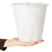Artikel Bloempot, plantenbak met ornamenten, metalen decoratie wit, grijs Ø20,5cm H19,5cm
