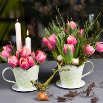 Artikel Planter, decoratieve koffiefilterhouder, metalen beker voor planten, bloemendecoratie groen, wit shabby chic H11cm Ø11cm