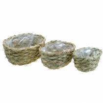Plantenbak van hooi, siermand, plantenmand, bloemenmand ovaal set van 3