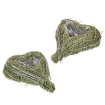 Artikel Decoratief hartje van natuurlijk gras met folie-inzetstuk, 14 cm, 2 stuks