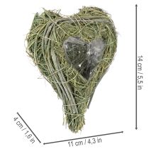 Artikel Decoratief hartje van natuurlijk gras met folie-inzetstuk, 14 cm, 2 stuks