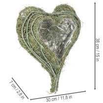 Artikel Hartvormige schaal van natuurlijk gras met plantfolie, 38 cm