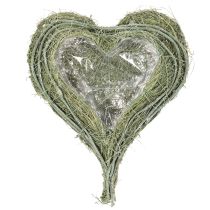 Artikel Hartvormige schaal van natuurlijk gras met plantfolie, 38 cm