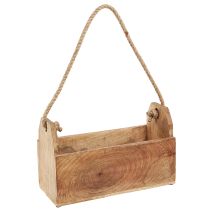 Artikel Houten plantenbak met handvat, vierkant, natuurlijk jute 27x12x17cm